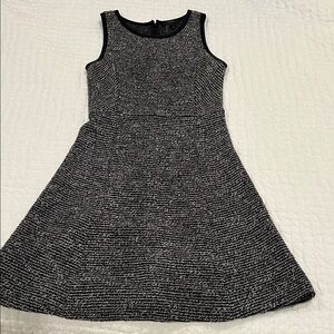 Black and White Textured Knit Fit & Flare Dress